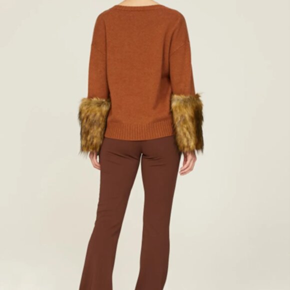 $575 REVOLVE NAADAM Cashmere Faux Fur Sweater burnt orange L - Picture 7 of 13